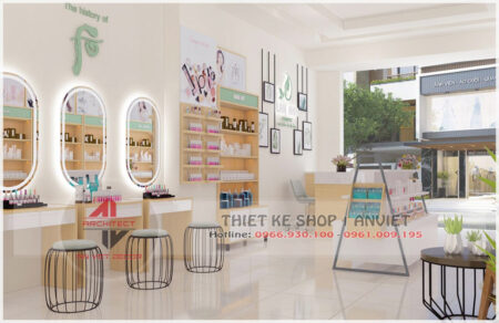 Mẫu nội thất cửa hàng mỹ phẩm 60m2 tại Hưng Yên