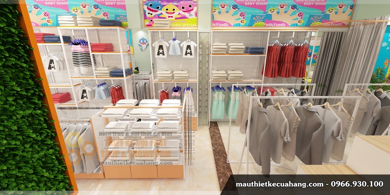 Mẫu thiết kế shop quần áo trẻ em 55m2 tại Hà Đông Hà Nội