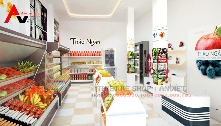 Mẫu thiết kế cửa hàng bán rau sạch 20m2 tại Vĩnh Phúc nội thất