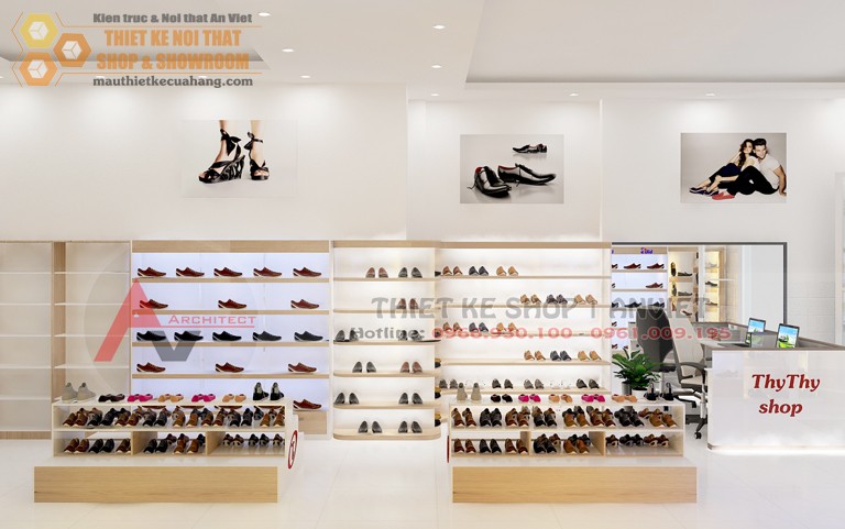 Ảnh mẫu thiết kế nội thất cửa hàng thời trang giày dép 40m2
