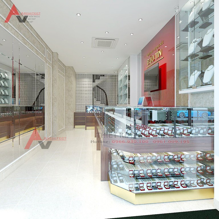 Thiết kế cửa hàng vàng bạc trang sức Bảo Tín 45m2 ở Hà Nội
