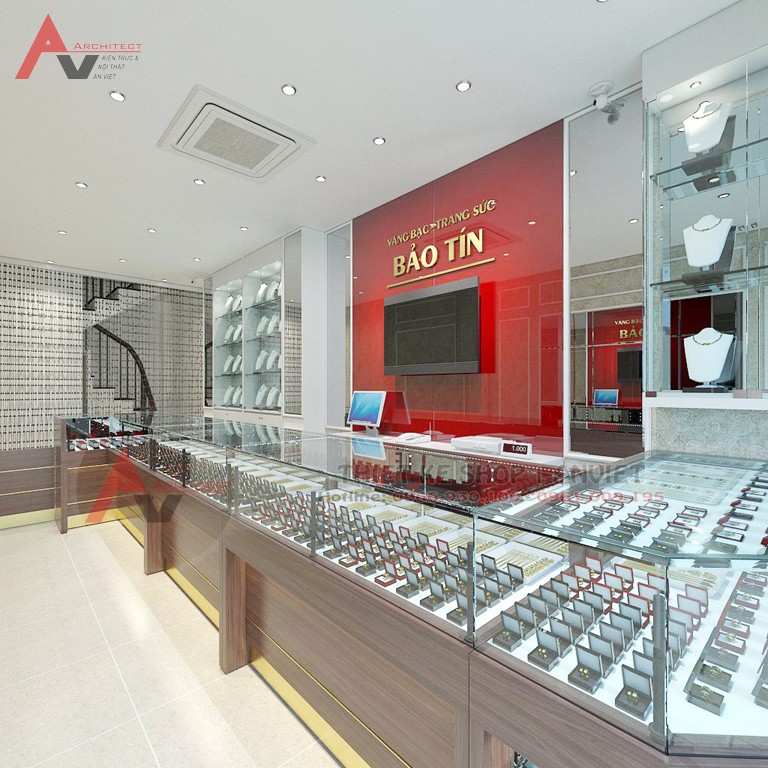 Thiết kế cửa hàng vàng bạc trang sức Bảo Tín 45m2 ở Hà Nội