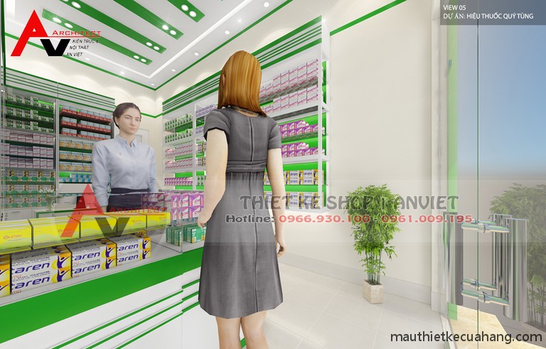 Mẫu thiết kế cửa hàng thuốc tây hiện đại 20m2 tại Hà Nội