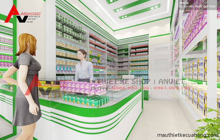 Mẫu thiết kế cửa hàng thuốc tây hiện đại 20m2 tại Hà Nội