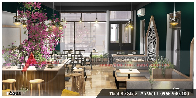 Thiết kế hoàn thiện nội thất quán cafe 200m2 tại Hòa Bình