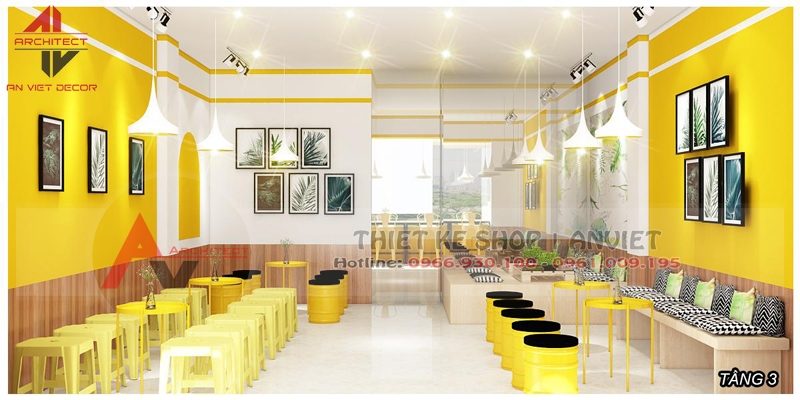 Thiết kế nội thất cửa hàng Trà Chanh TLove NKT 360m2 HN
