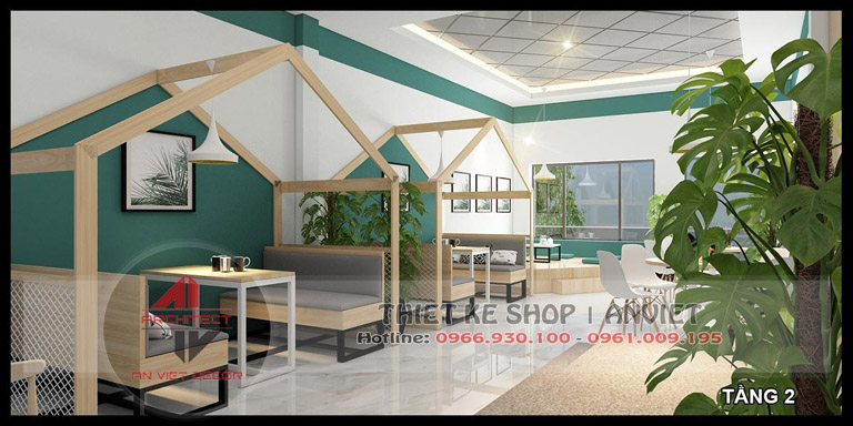 Mẫu thiết kế quán cafe hiện đại 120m2 tại Chí Linh Hải Dương